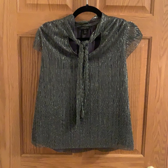 Banana Republic Metallic Flutter Sleeve Blouse, Size Medium PETITE. - Picture 3 of 9